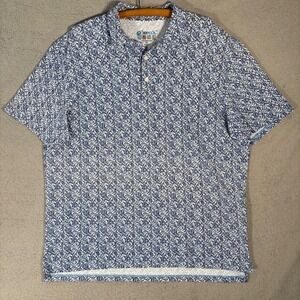 IBKUL Golf Polo Mens XXL‎ Blue White Floral Print Short Sleeve Shirt UPF 50+
